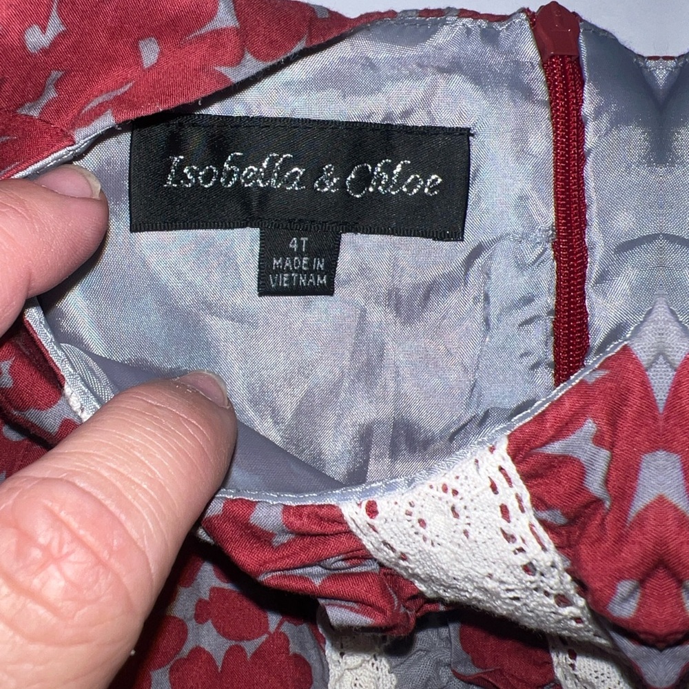 Isobella & Chloe girls size 4T burgundy shabby chic Autumn long sleeve Dress - Picture 4 of 10